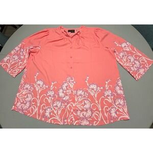 Bob Mackie Blouse Women's Size XL Tunic Wearable Art Floral Print Top